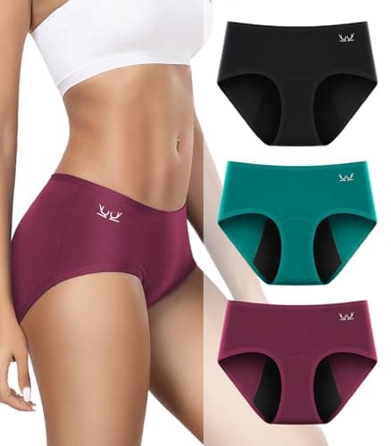 RUIXUE Period Underwear For Women Heavy Flow, Leakproof Panties Cotton Postpartum Teens Hipster Briefs 3 Pack - Image 1