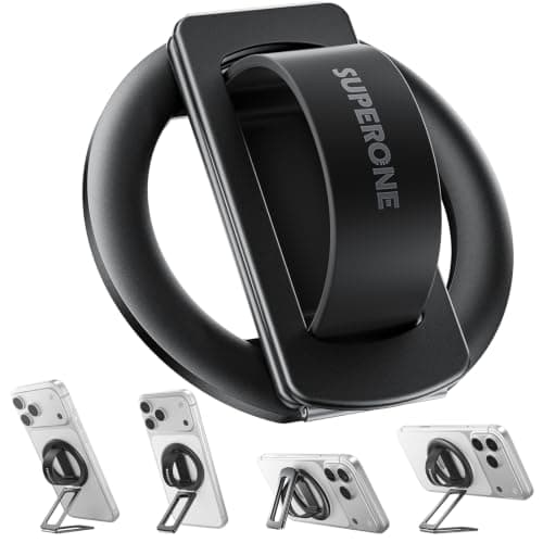 SUPERONE for MagSafe Phone Grip with Soft Silicone Loop, Strong Magnetic Phone Stand Comfortable & Removable, Anti-Drop 4-in-1 Magnetic Ring Holder Kickstand for iPhone 17/16/15/14/13/12 MagSafe Case - Image 1