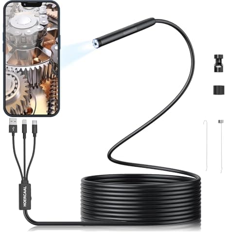 Borescope, Endoscope 3-in-1 USB HD Inspection Camera with 16.5FT Semi-Rigid Snake Cable, 8mm Waterproof IP67 Industrial Endoscope for Android, iOS and PC