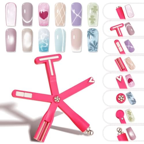 Modelones Cat Eye Gel Polish Nail Magnet, 8-in-1 Cat Eye Magnet Tool for Gel Nails Strong Magnetic Nail Art Wand with Steel Ball, Glass Bead& French Tip&Clover Cateye Multi-Effect Magnets DIY Salon - Image 1