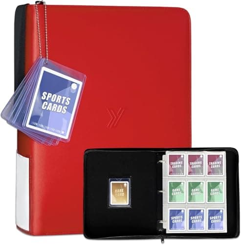 990 Pockets Card Binder for Pkm Cards - 9 Pocket Trading Card Album with 55 Pages & Display Chain - Portable Zipper Carrying Case for Baseball, Football, TCG Collector (Red) - Image 1