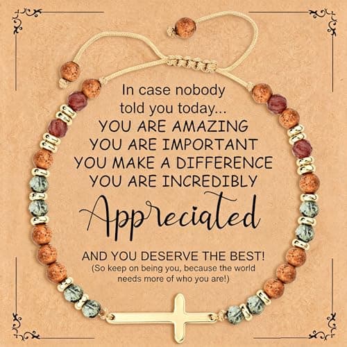 GLEZZA Christian Cross Beaded Bracelet for Women -Inspirational Healing Natural Stone Bracelets,Thinking of You Get Well Soon Encouragement Gifts for Friend Sister (Gold-Appreciated) - Image 1