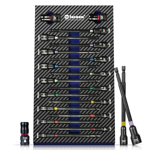Facoow 6“ Impact Nut Drivers Set Magnetic, 18pcs Color Coded SAE & Metric Impact Nut Drivers, Extra Long Nut Drivers for Impact Drills, Impact Sockets Adapters (1/2" & 3/8") Impact Wrenches - Image 1
