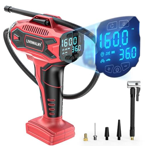 LIVOWALNY Tire Inflator Air Compressor Compatible with Milwaukee 18V Battery, 160PSI Cordless Portable Electric Air Pump with Digital Pressure Gauge for Car Motorcycles Bike Ball Auto (Tool Only) - Image 1