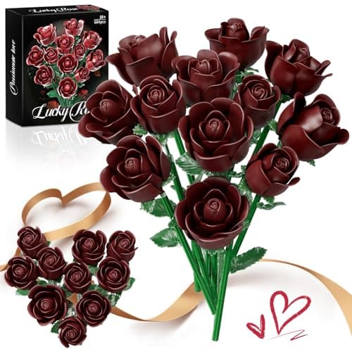 Burgundy Red Rose Bouquet Building Set, Botanical Collection Retro Decor