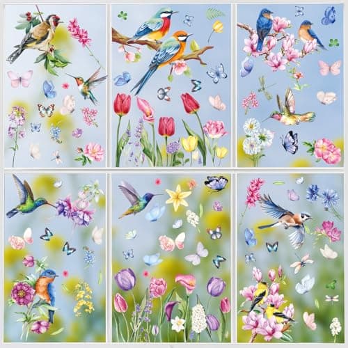 109 Pcs Spring Window Clings,Spring Flower Window Clings for Glass Windows,Double-Sided Floral Pattern Window Clings for Bird Strike Prevention,Seasonal Window Stickers for Spring Decor(9 Sheets) - Image 1