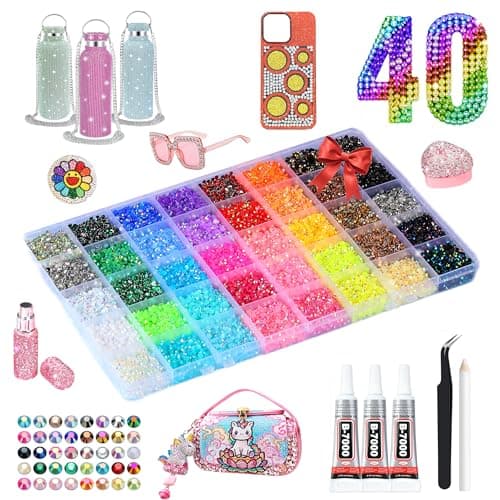 40 Colors Rhinestones Bedazzling Kit, 40000Pcs 3mm Flatback Rhinestones for Bedazzling with B7000 Glue, Tweezer & Pickup Pen, Sparkle Bedazzled Kits for Nail Art DIY Crafts Shoes Phone Case - Image 1