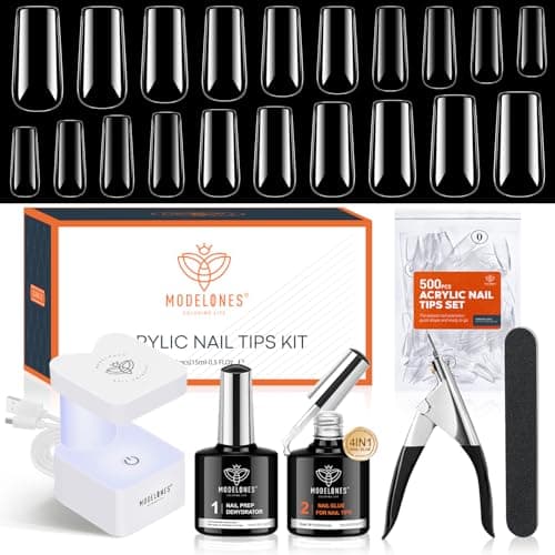 modelones X Nail Gel Kit,Square Nail Tips, 9-in-One Glue Prep Dehydrator & Portable Mini U V Light Acrylic Clipper, 500Pcs Medium Square Tips for Extension Kit DIY Salon Home Gift - Image 1