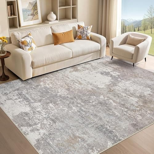Micgeek Area Rug Living Room - 5X7 Abstract Washable Large Soft Foldable Non Slip Rug Neutral Modern Low Pile Carpet for Bedroom Nursery Dining Room Kitchen Home Office Indoor - Grey Brown - Image 1