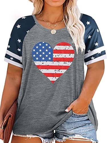 Plus Size American Flag Shirts Women 4th of July Tshirt Patriotic Tees Raglan Short Sleeve 250 Anniversary USA Shirt Tops - Image 1