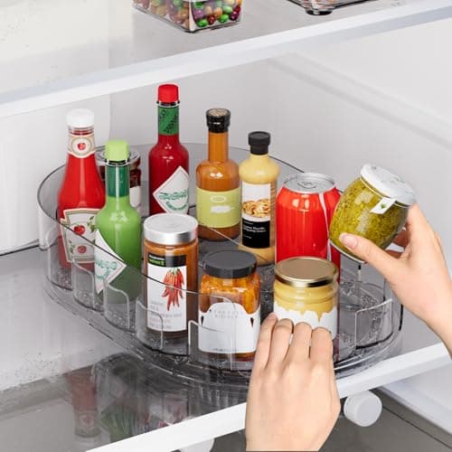 Holinwa Lazy Susan Organizer for Refrigerator, 13.5" x 8.5" Clear Rectangular Fridge Organizer Turntable for Condiments, Lazy Susan Organizer for Cabinet, Pantry & Kitchen Countertop(1 Piece) - Image 1