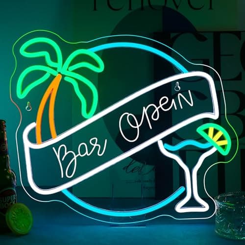 WX&YH Bar Open Neon Sign Cocktail Coconut Tree Led Light Open Signs for Business Bar Decorations for Home Pub Party Club Beer Bar Lights Man Cave Coffee Stores Restaurant Palm Decor Gifts - Image 1