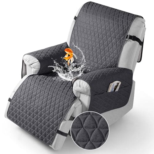 TAOCOCO 100% Waterproof Recliner Chair Covers, Non Slip Recliner Covers that Stay in Place, One-Piece Washable Reclining Chair Cover with Elastic Straps, Black Grey, Fits 25" Seat Width - Image 1
