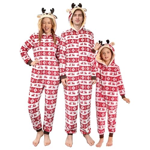 OLAOLA Christmas Family Matching Pajamas Reindeer Sleepwear Flannel Holiday Onesie Hooded Novelty Pjs - Image 1