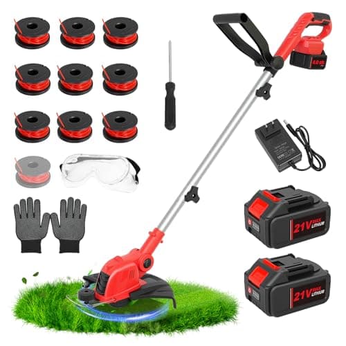 21V Weed Wacker Cordless String Trimmer with 2x4.0Ah Batteries & Fast Charger, 12" Automatic Feed Grass Trimmer, 2-in-1 Electric Weed Eater for Garden Edge Lawn Tool - Image 1