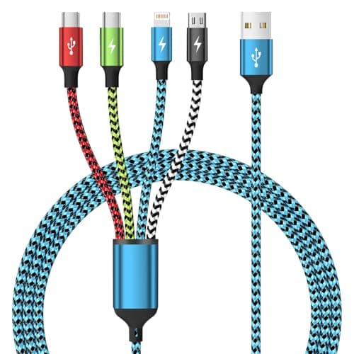4 in 1 Multi Charging Cable, USB Charging Cable with 2 USB C/IP/Micro USB Charger, Phone Charger for iPhone 17-8/ Android/iPad and More,Car Charger 1 Pack 5FT - Image 1