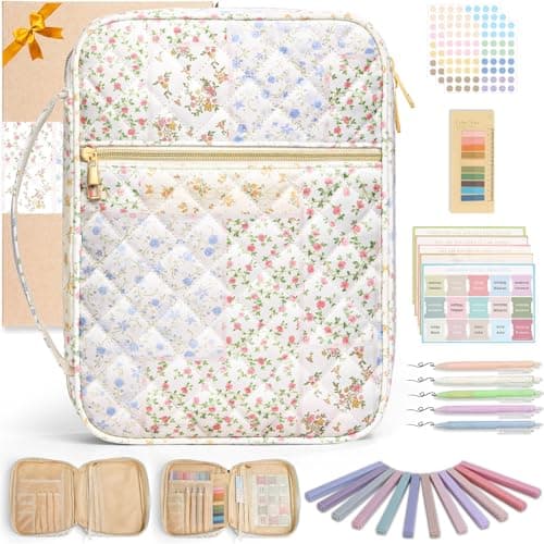 Large Quilted Bible Cover Case: Christian Birthday Gifts for Women Girls Mom Her Wife Floral Bible Bag with Multi Pockets 26Pcs Study Supplies Journaling Kit, Durable Book Carrying Cases Summer Gift - Image 1