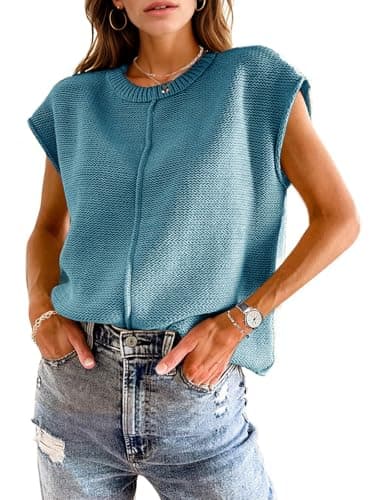 Sheocivy Womens 2026 Spring Trendy Cap Sleeve Tops Casual Crewneck Sweater Vest Tank Tops Cute Knit Shirts Summer Outfits - Image 1