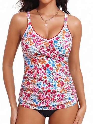 Womens Tankini Top Only Ribbed Twist Tummy Control Bathing Suit Top Modest V Neck 2026 Swimsuit top - Image 1