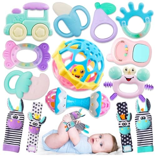 Baby Toys 0-6 Months - Baby Rattles Teething Toys 3-6 Month Infant Toys 6-12 Months Teether Toy 3 4 5 6 Month Old Newborn Essentials Must Haves Wrist Socks Christmas Gifts Valentines Gifts for Kids - Image 1