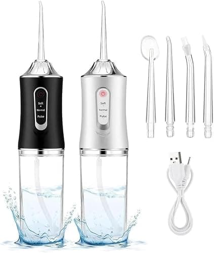 LSLCQW Water Dental Flosser Teeth Pick Portable Cordless Oral Irrigator Rechargeable Travel Irrigation Cleaner 3 Modes 4 Jets IPX7 Waterproof Electric (White) - Image 1