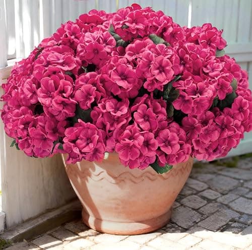 Karlliu Artificial Geranium Flowers for Outdoors: 6 PCS Realistic UV Resistant Faux Red Geranium Silk Flowers for Outdoor Planters Fade Proof Garden Fake Flowers Decor for Outside Porch - Rose Red - Image 1