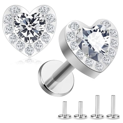 Hillmony White Heart-Shaped Cubic Zirconia Stud Earrings for Women, Hypoallergenic Titanium Alloy Flatback Earrings with 4mm & 6mm Posts, Helix & Tragus Piercing Inspiration. The perfect Valentine's or Birthday gift - Image 1