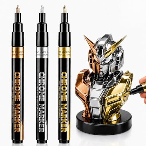 HOTU Liquid Chrome Markers Pens,3 Colors Gold Silver Copper, Permanent Mirror Chrome Paint Pens for Smooth Surfaces: Model, Metal,Wheel Painting, Plastic, Leather, Jewelry, Touch-Up - Image 1
