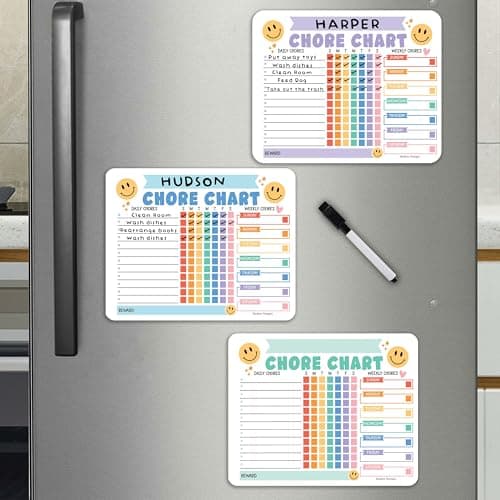 Hadley Designs Magnetic Chore Chart for Kids Multiple Kids – Dry Erase Chores Chart for Adults and Teens, Responsibility Task List for Family, Fridge Task Board Tracker at Home, Retro Chore Board