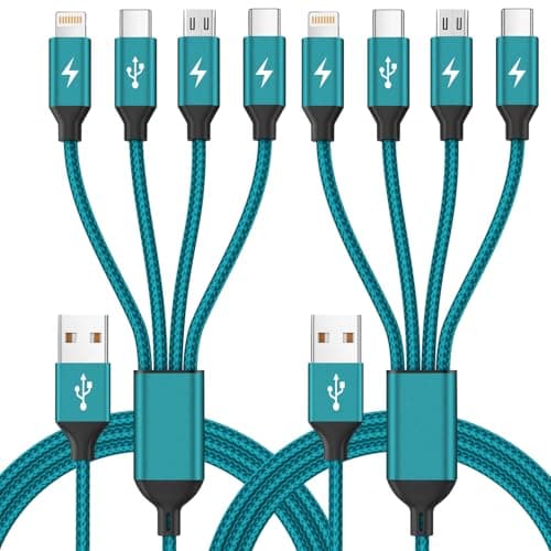Jogrytece Travel Essentials, Dual Type-C 4 in 1 Charging Cable 2 Pack 5FT Multi Charging Cables for All Devices,iPhone Charger Cord Adapter 2 USB-C/IP/Micro Port for Phones,Pad,Galaxy - Image 1