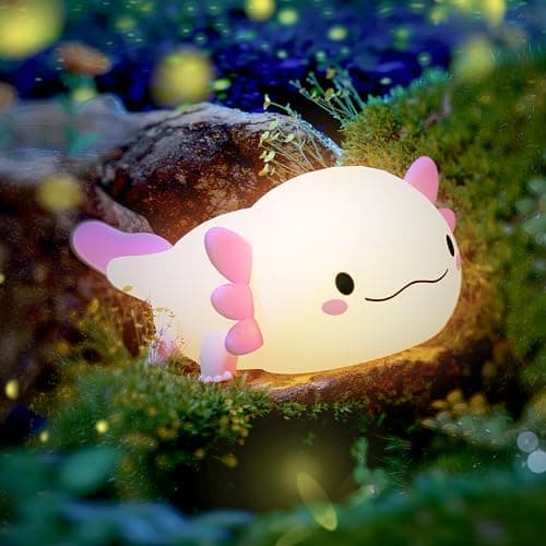 UNEEDE Axolotl Night Light for Kids, Animal Silicone Nursery Night Lamp, Rechargeable Table Lamp Bedside Lamp, Cute Room Decor Night Light for Bedroom Living Room Dining Desk Decor Gift Kawaii Toys - Image 1
