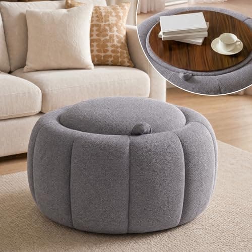 Tbfit Round Storage Ottoman - No Assembly Required, Storage & Sturdy Structure Multi-Functional Seat/Footrest for Living Room, Bedroom & Kids Room Soft Fabric for Family Home Use - Image 1