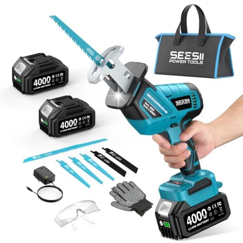 SEESII Reciprocating Saw Cordless, Variable Speed 3500 RPM Brushless Motor with 6 Saw Blades, 2 x 4.0Ah Batteries, LED Light, Tool‑Free Blade Change, Portable for Wood PVC Cutting - Image 1