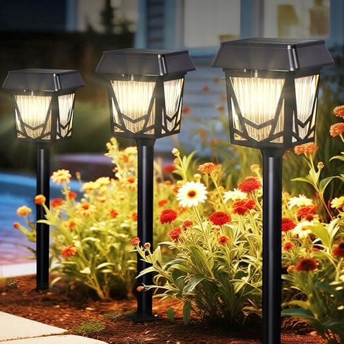 Solar Pathway Lights, Outdoor Lights Waterproof 6 Pack, Large Solar Panel, Type-C Fast Charge, 36H Long Lasting, Auto On/OFF, Dimmer & Breathing, Outdoor Lamp for Path/Patio/Backyard/Garden Decoration - Image 1