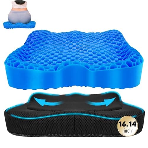 Cooling Gel Seat Cushion, Thickened Big Breathable Honeycomb Design Absorbs Pressure Points Gel Cushion with Anti-Slip Cover Cooling Seat Cushion for Office Chair Home Car Seat Cushion for Wheelchair - Image 1