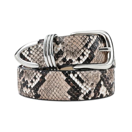 RISANTRY Women's Leather Belts for Jeans Dresses, Snakeprint Leather Waist Belt Fashion Ladies Belts with Silver Buckle - Image 1