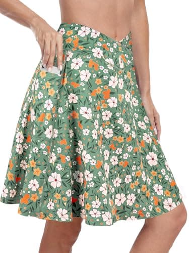 KORALHY Skorts Skirts for Women with Pockets Athletic Skorts Tummy Control Golf Skirts with Shorts Tennis Skorts Green Floral XL - Image 1