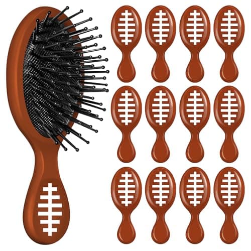 12 Pcs Football Mini Detangler Brush, Mini Travel Hair Brush, Bristles Plastic Detangling Brush, No Tangle Soft Flexible Bristles for Straight, Curly, Thick Hair for Football Team Gift Sport Party - Image 1