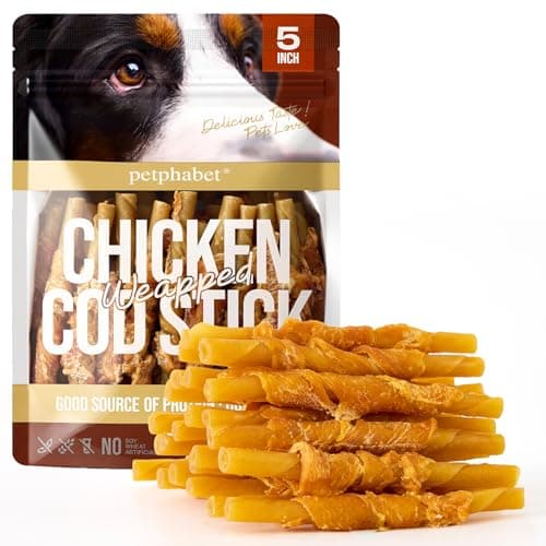 PETPHABET Chicken Wrapped Cod Sticks Dog Treats - 5 Inch Healthy Jerky Rawhide Free Dog Chews, Soft Puppy Training Snacks for Small, Medium, Large Dogs, Rich in Omega-3, High Protein & Low Fat, 14oz - Image 1