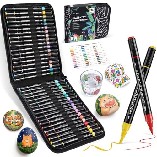 JusArt 36 Colors Acrylic Paint Markers Set with Canvas Bag, Dual Tips with Brush Tip & Fine Tip, No-Bleed, Waterproof, Non-Toxic & Odorless Paint Pens for Rock, Egg, Wood, Canvas, Glass, Ceramic, DIY - Image 1