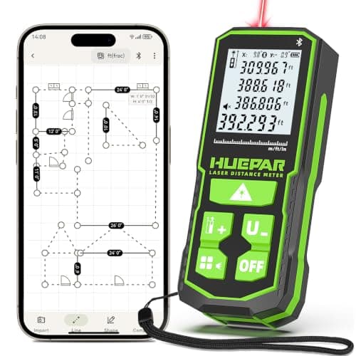 Huepar Laser Distance Measure 395Ft. Digital Rechargeable Laser Measuring Tool with Bluetooth -Phone APP, Angle Sensor, 1/16in Accuracy, M/in/Ft Unit, Pythagorean Mode, Measure Distance, Area, Volume - Image 1