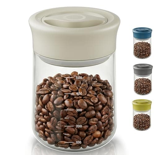 LAKUMIQI Overnight Oats Containers with Lids, 17oz Glass Jars with Airtight Lids, One-Hand 90° Twist-Off Wide Mouth Food Storage for Coffee Bean, Chia Pudding, Meal Prep, Pantry, Beige - Image 1