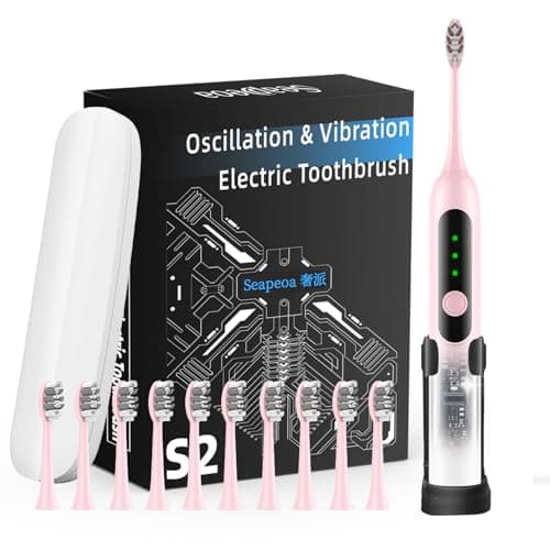 Seapeoa Adult Sonic Electric Toothbrush with 10 Brush Heads, Travel Case, and Wall Bracket, Suitable for Both Adults and Kids, IPX8 Waterproof, USB Charging, 42000VPM, Pink - Image 1