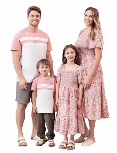 PATPAT Family Matching Outfits Mommy and Me Dresses Floral Dress & T-Shirts - Image 1