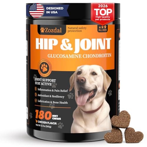Zozdal Dog Hip & Joint Supplement, 180 Chicken Chews - Glucosamine Chondroitin MSM Turmeric for Large Breed & Senior Dogs