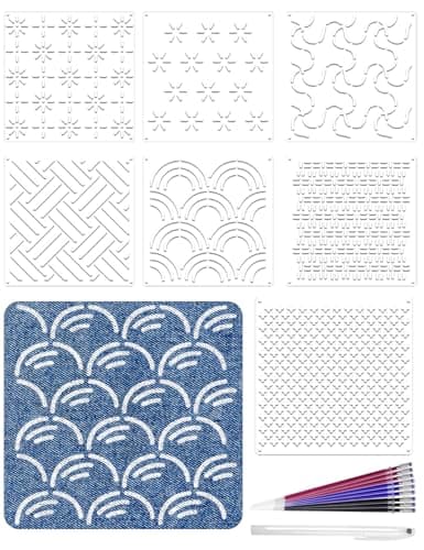 Gezan Sashiko Stencils Plastic Sashiko Template Pattern Geometric Embroidery Stabilizers Drawing Line Template for Hand Quilting Sewing (8) - Image 1