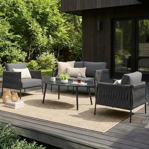 LayinSun 4 Piece Outdoor Furniture Set with Coffee Table, Modern Rope Woven Patio Conversation Sofa Set with Olefin Braid and Deep Seating - Image 1