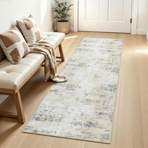 RUGVIGO 2x6 Runner Rug Non-Slip Washable, Beige Runners for Hallway Kitchen Entryway Indoor, Soft Neutral Abstract Modern Farmhouse Carpet for Bedroom Laundry Room Decor - Image 1