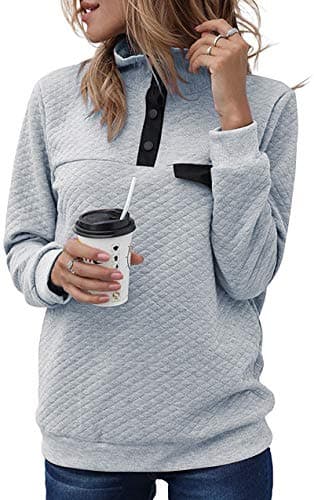 BTFBM Womens Sweatshirt 2026 Fall Quilted Pattern Lightweight Zipper Long Sleeve Tops Casual Pullover Winter Clothing(Pure Grey, X-Large) - Image 1