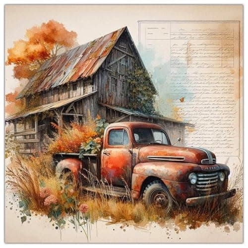 Lophomie Diamond Art Kits for Adults, 5D Full Drill Fall Diamond Painting Kit, Easy DIY for Beginners, Relaxing Arts and Crafts, Home Decor & Gift with DMC Codes, 14x14 Inch(Fall Truck Farmhouse) - Image 1